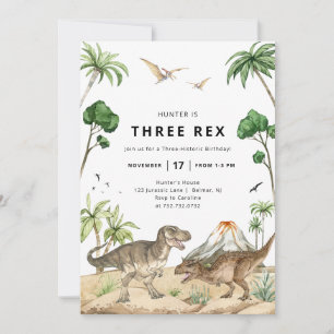 Invitation d'anniversaire de trois dinosaures Rex