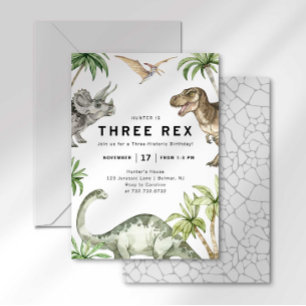 Invitation d'anniversaire de trois dinosaures Rex