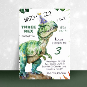 Invitation d'anniversaire de trois dinosaures Rex
