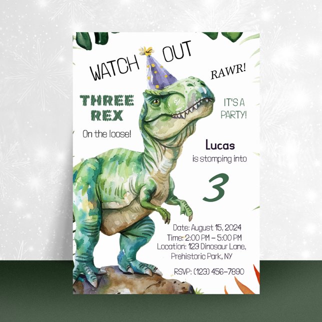 Invitation d'anniversaire de trois dinosaures Rex (Créateur téléchargé)