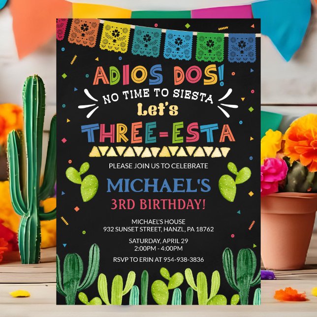 Invitation d'anniversaire de trois Esta (Créateur téléchargé)