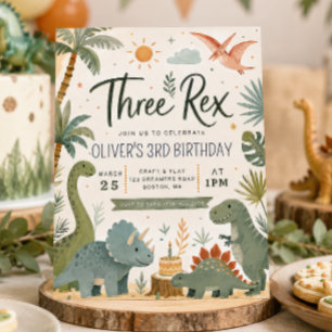 Invitation d'anniversaire de trois garçons Rex din