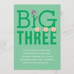 Invitation d'anniversaire de trois petits porcs