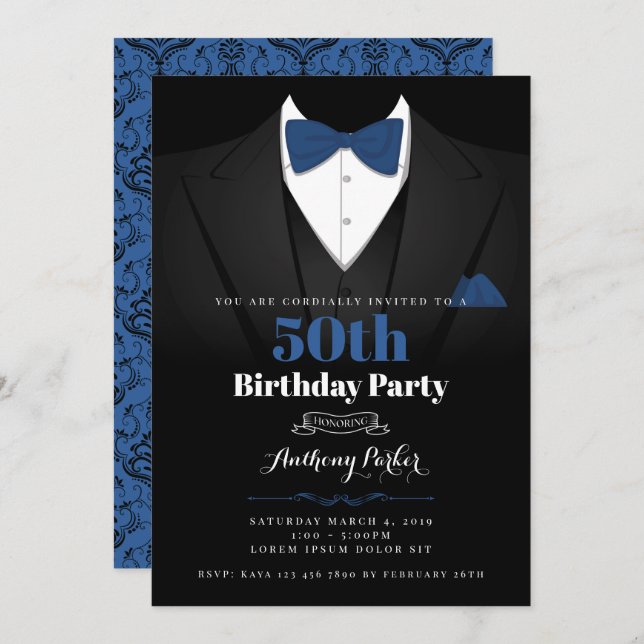 Invitation d'anniversaire de Tuxedo (Devant / Derrière)