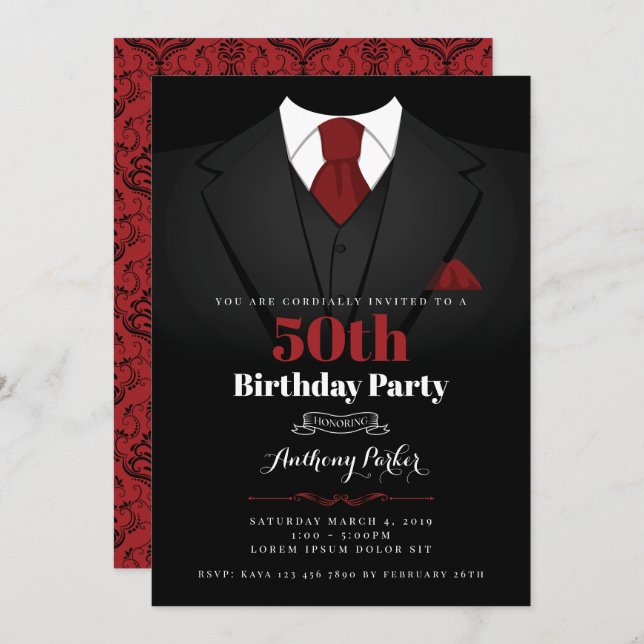 Invitation d'anniversaire de Tuxedo (Devant / Derrière)