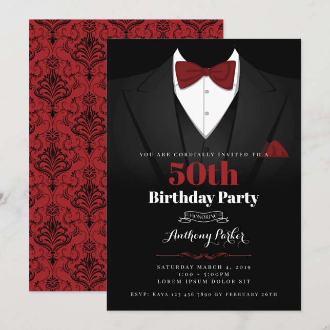 Invitation d'anniversaire de Tuxedo (Devant / Derrière)