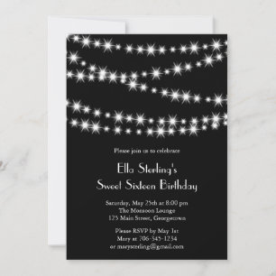 Invitation d'anniversaire de Twinkle Lights (noir)