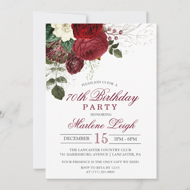 Invitation d'anniversaire de vacances florales d'h (Devant)