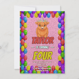 Invitation d'anniversaire de vache Highland Fluffy