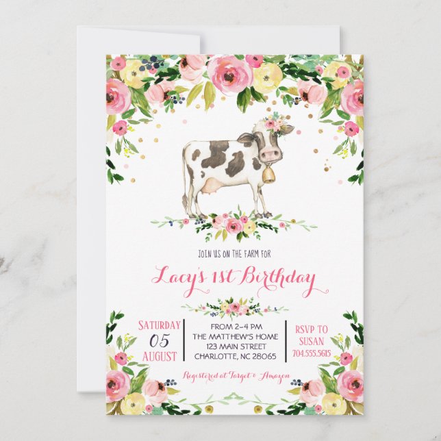 Invitation d'anniversaire de vache, invitation d'a (Devant)