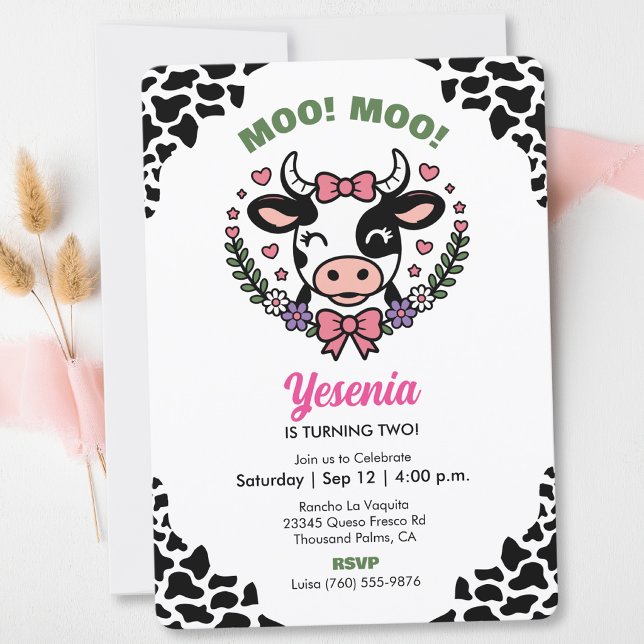 Invitation d'anniversaire de vache pour filles fêt (Créateur téléchargé)