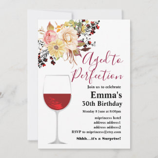 Invitation d'anniversaire de vin, âge à la perfect