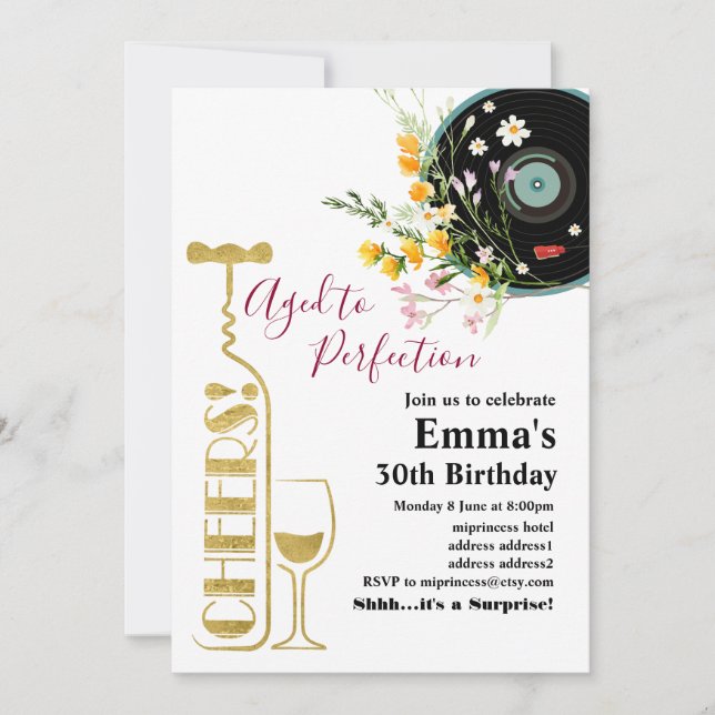 Invitation d'anniversaire de vin, âge à la perfect (Devant)