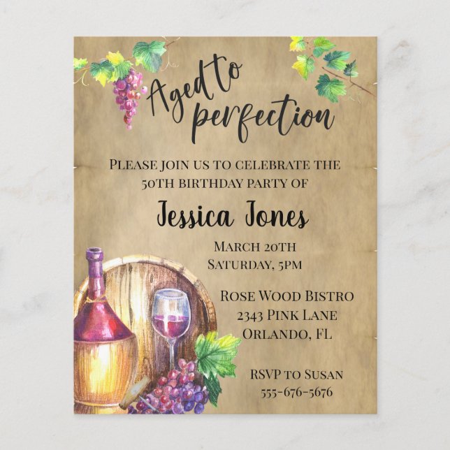Invitation d'anniversaire de vin amoureux Vieilli  (Devant)