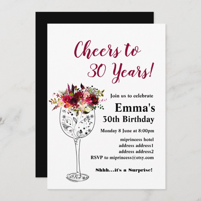 Invitation d'anniversaire de vin, Bravo ! (Devant / Derrière)