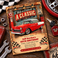 Invitation d'anniversaire de voiture classique rét