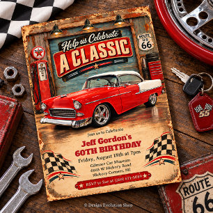 Invitation d'anniversaire de voiture classique rét