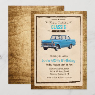 Invitation d'anniversaire de voiture classique vin