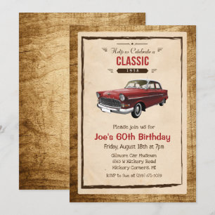 Invitation d'anniversaire de voiture classique vin