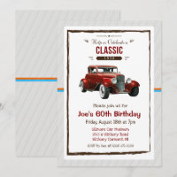 Invitation d'anniversaire de voiture classique vin