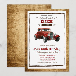 Invitation d'anniversaire de voiture classique vin