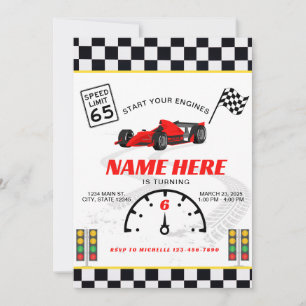 Invitation d'anniversaire de voiture de course