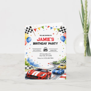 Invitation d'anniversaire de voiture de course à l