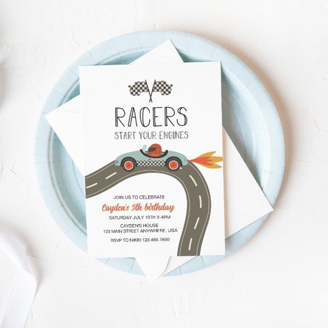 Invitation d'anniversaire de voiture de course ble (Créateur téléchargé)