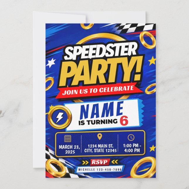 Invitation d'anniversaire de voiture de course | C (Devant)