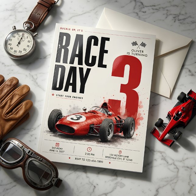 Invitation d'anniversaire de voiture de course de  (Créateur téléchargé)