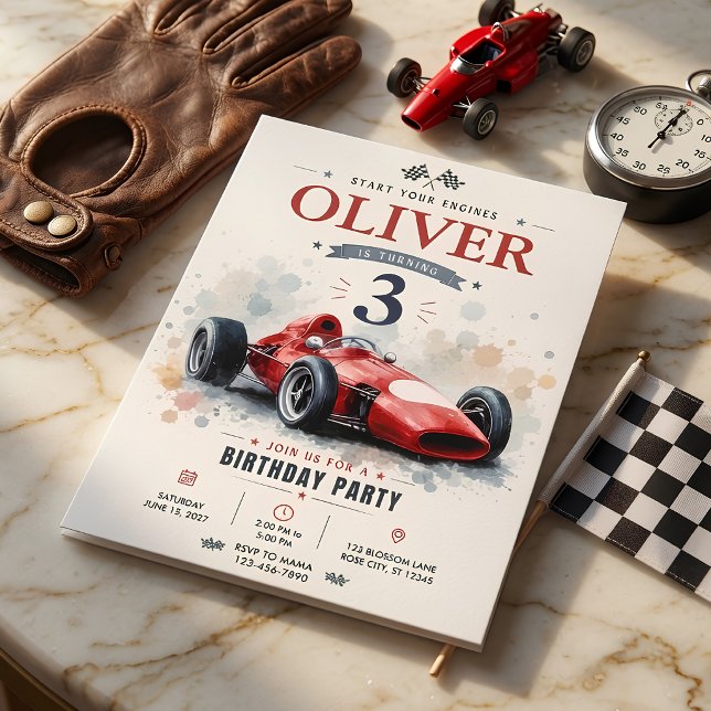 Invitation d'anniversaire de voiture de course de  (Créateur téléchargé)