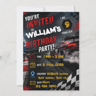 Invitation d'anniversaire de voiture de course | E