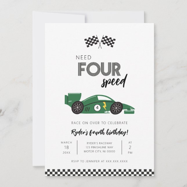 Invitation d'anniversaire de voiture de course Nee (Devant)
