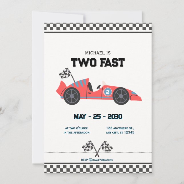 Invitation d'anniversaire de voiture de course per (Devant)