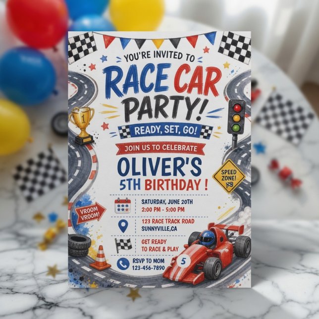 Invitation d'anniversaire de voiture de course per (Créateur téléchargé)
