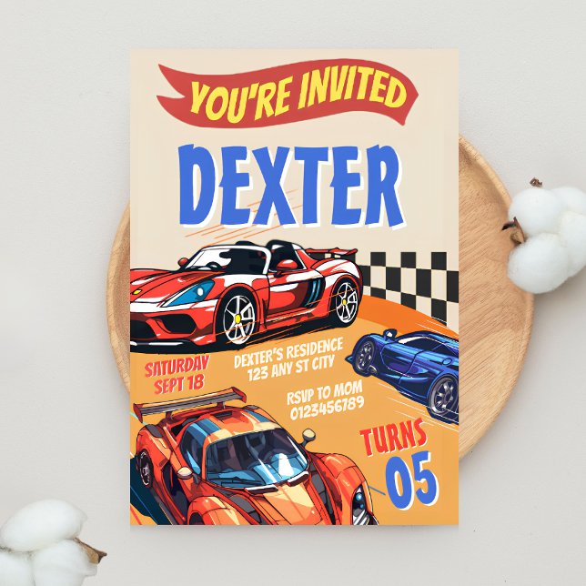 Invitation d'anniversaire de voiture de course rap (Créateur téléchargé)