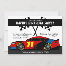 Invitation d'anniversaire de voiture de course Rou