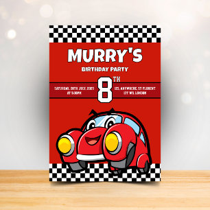 Invitation d'anniversaire de voiture de course rou