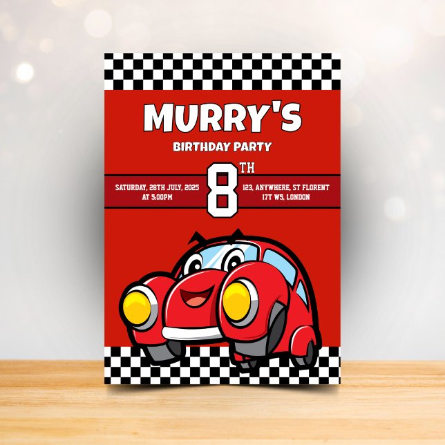 Invitation d'anniversaire de voiture de course rou (Créateur téléchargé)
