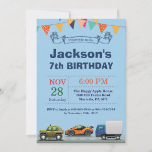 Invitation d'anniversaire de voiture de transport 