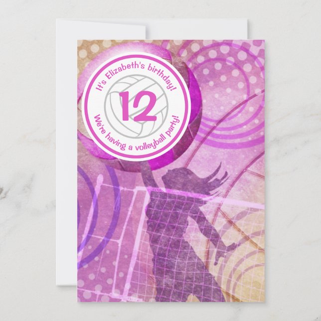 Invitation d'anniversaire de volley-ball rose pour (Dos)