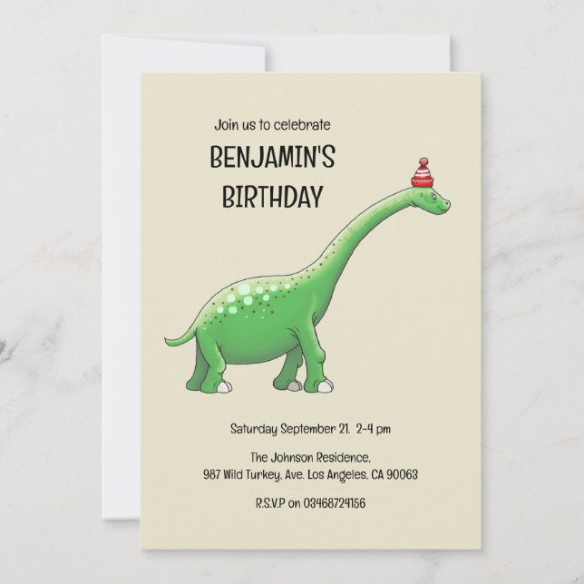 Invitation d'anniversaire de Walter le Dinosaure (Devant)