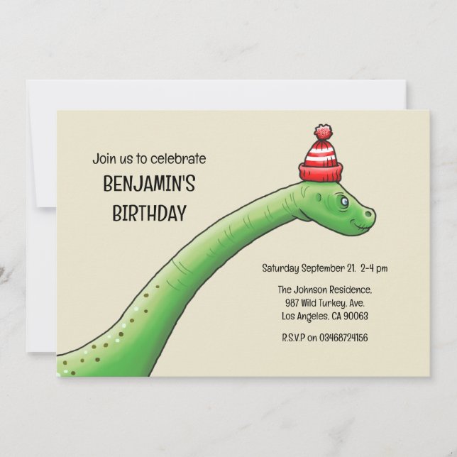 Invitation d'anniversaire de Walter le dinosaure (Devant)