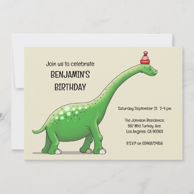 Invitation d'anniversaire de Walter le dinosaure (Devant)