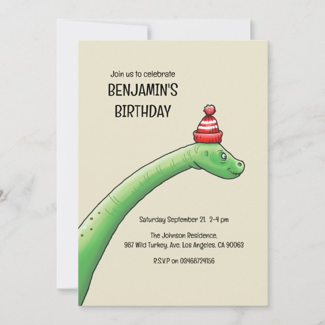 Invitation d'anniversaire de Walter le Dinosaure (Devant)