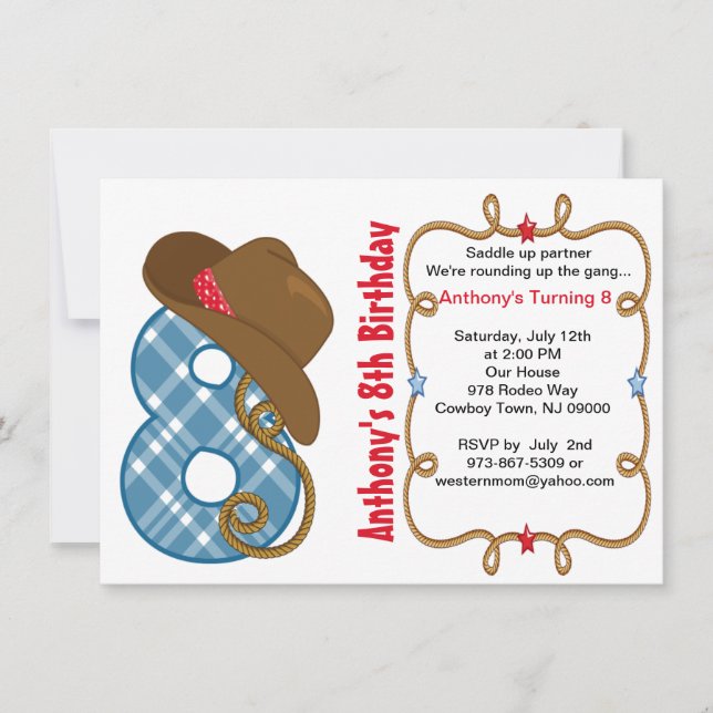 Invitation d'anniversaire de Western Big Eight Boy (Devant)