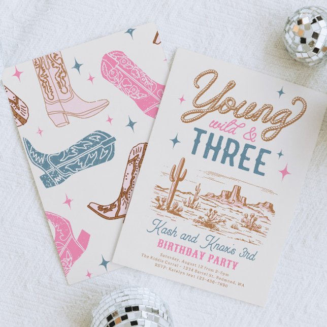 Invitation d'anniversaire de Young, Wild et Three  (Créateur téléchargé)