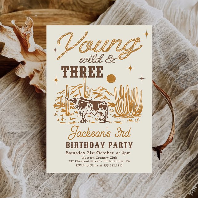 Invitation d'anniversaire de Young, Wild et Three  (Créateur téléchargé)