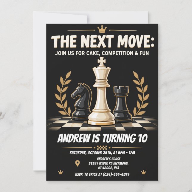 Invitation d'anniversaire d'échecs numériques  (Devant)
