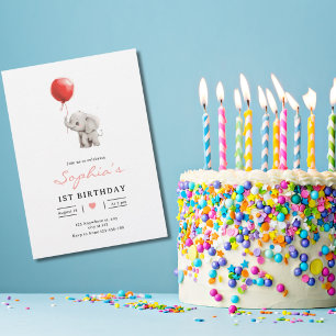 Invitation d'anniversaire d'éléphant bébé, 1er ann